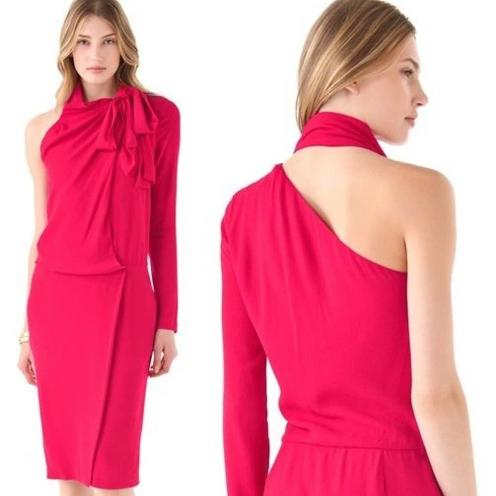 Diane Von Furstenberg Bowman One Shoulder Red Cocktail Dress Size 2 DVF Wedding - Picture 14 of 15
